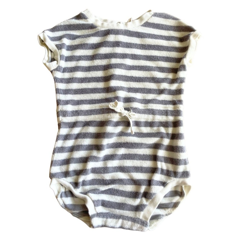 Quincy Mae Organic Cotton Blend Grey White Terry Romper Bodysuit Sz 12-18 Months